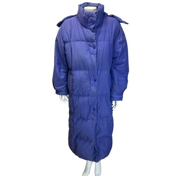 Eddie Bauer Goose Down Duffle Coat Full Length Parka Hooded Blue Large Womens - Picture 2 of 9